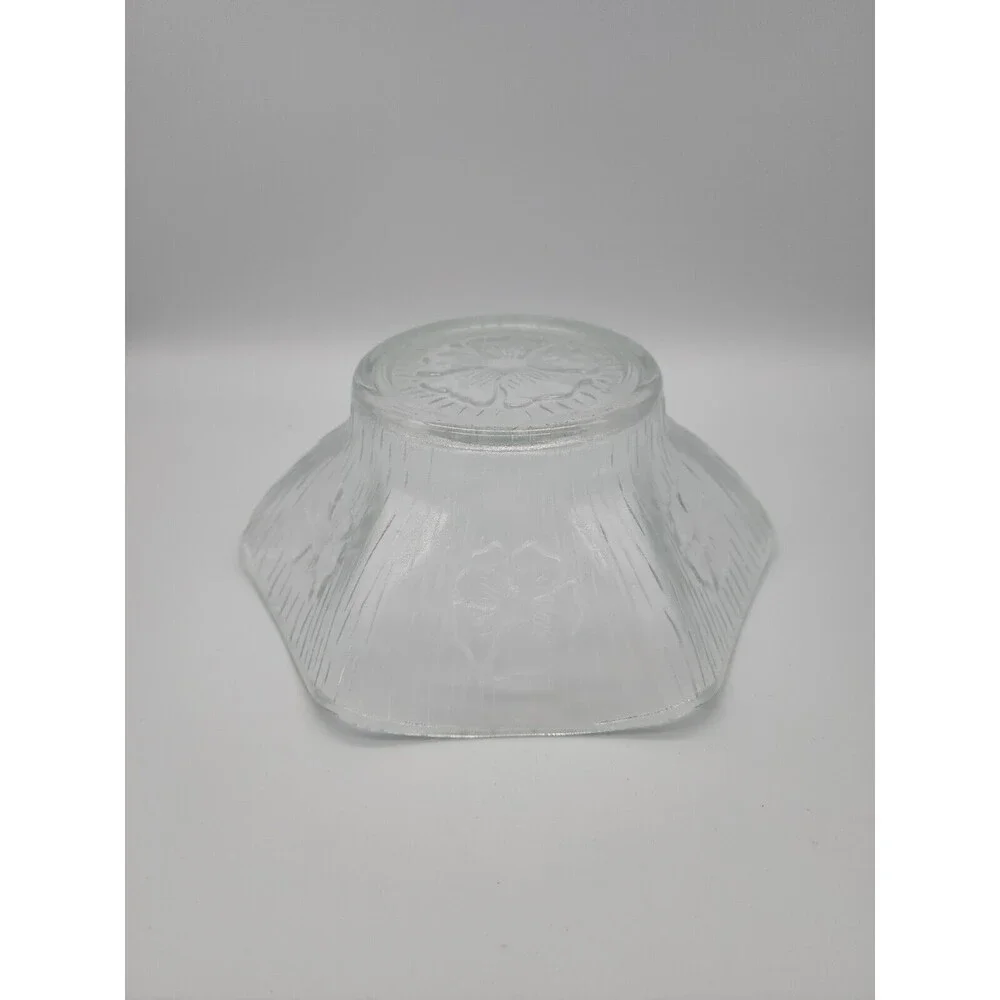 Masserini Primavera Salad Bowl Italy Clear Glass Flower Embossed